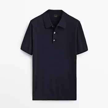 Поло Massimo Dutti Short Sleeve Cotton Sweater, тёмно-синий