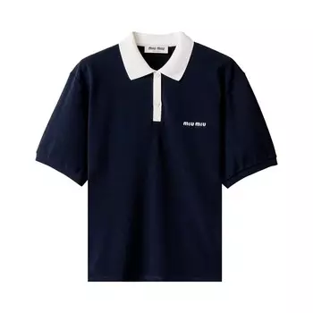 Поло Miu Miu Logo Embroidered Polo Shirt Blue, синий