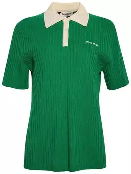 Поло Miu Miu Ribbed Cashmere Polo Shirt 'Lawn Green/Natural', зеленый