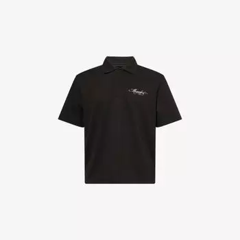 Поло Moncler Script с коротким рукавом из хлопкового джерси с вышитым логотипом, черный
