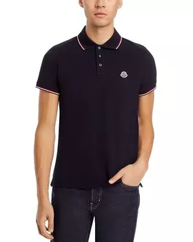 Поло Moncler в полоску с кончиками, синий