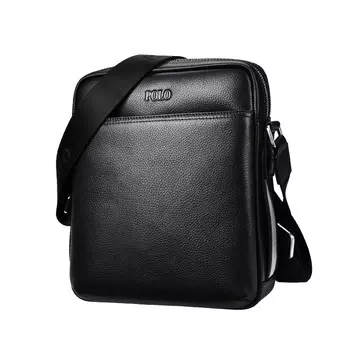 POLO Мужская сумка через плечо из коровьей кожи, квадратная, среднего размера, черная
