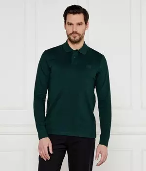 Поло мужское Boss Orange облегающего кроя с длинным рукавом, зеленый