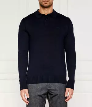 Поло мужское Boss Orange с длинным рукавом шерстяное, синий