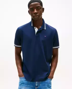 Поло мужское классического кроя с коротким рукавом Tommy Jeans, темно-синий