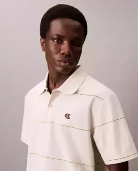 Поло мужское пике в полоску с логотипом Calvin Klein Jeans, белый