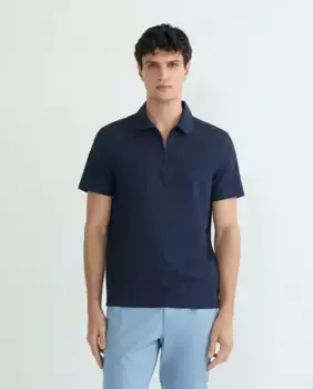 Поло мужское с коротким рукавом и застежкой-молнией, пике Michael Kors, темно-синий