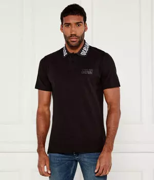 Поло мужское Versace Jeans Couture с надписью на воротнике, черный
