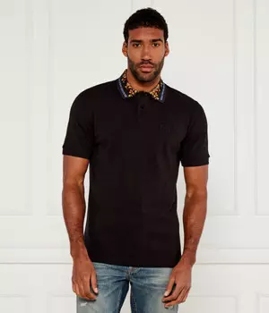 Поло мужской Versace Jeans Couture с воротником с узором, черный