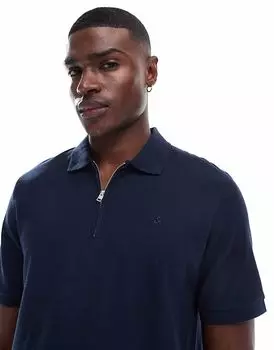 Поло на молнии Jack & Jones темно-синего цвета