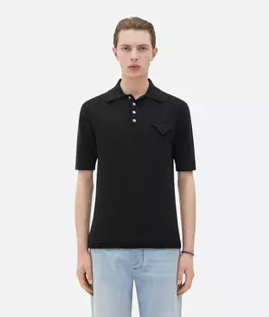 Поло облегающего кроя из легкого льна Bottega Veneta, черный