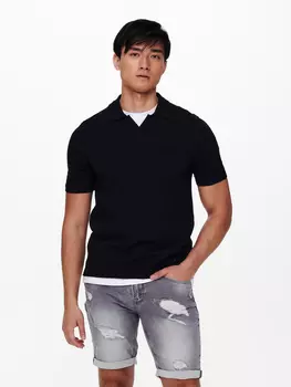 Поло ONLY Einfarbiges Polo Hemd aus Baumwolle Kurzarm Shirt ONSACE, темно-синий