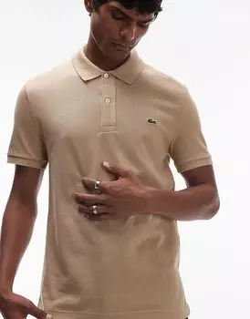 Поло-пике с логотипом облегающего кроя бежевого цвета Lacoste
