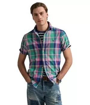 Поло Polo Ralph Lauren Classic Fit Plaid Oxford Shirt, цвет Green/Pink Multi