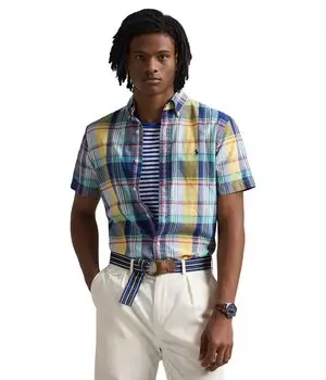 Поло Polo Ralph Lauren Classic Fit Plaid Oxford Shirt, цвет Navy/Yellow Multi