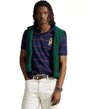 Поло Polo Ralph Lauren Custom Slim Fit Bear Mesh Polo Shirt, цвет Newport Navy/Red Wine/Heritage Bear