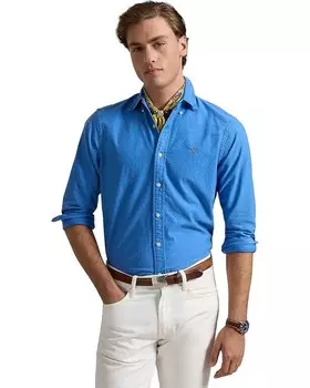 Поло Polo Ralph Lauren Long Sleeve Garmet Dyed Oxford - Classic, цвет Blue Orbit