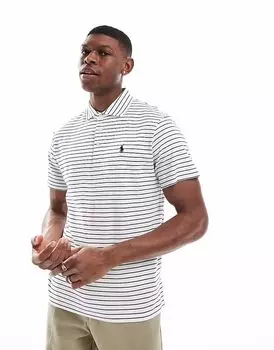 Поло Polo Ralph Lauren с логотипом и полосками из пима-хлопка, индивидуальная посадка, белый/темно-синий