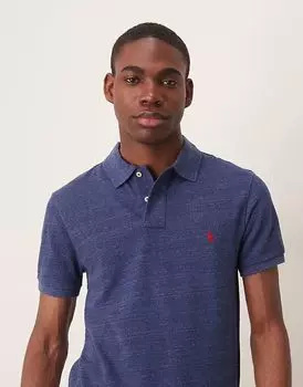 Поло Polo Ralph Lauren с логотипом и принтом в виде пике, облегающего кроя, темно-синего меланжевого цвета