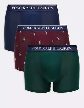 Polo Ralph Lauren 3 пары боксеров однотонных темно-синих/зеленых и бордовых оттенков пони