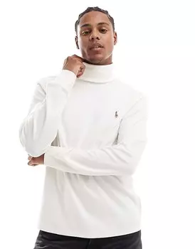 Polo Ralph Lauren — белая футболка с воротником из хлопка пима с длинными рукавами и логотипом