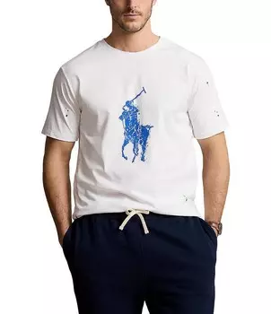 Polo Ralph Lauren Big & Tall Классический крой Джерси Big Pony Футболка с короткими рукавами и брызгами краски с круглым вырезом, белый