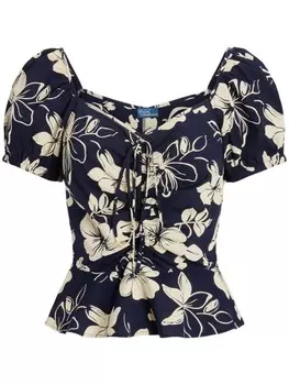 Polo Ralph Lauren блузка со сборками и цветочным принтом, синий