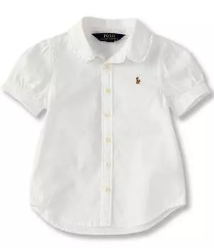 Polo Ralph Lauren Детская одежда Оксфордская рубашка на пуговицах для маленьких девочек 2T-6X, белый