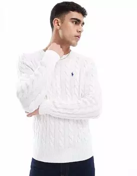 Polo Ralph Lauren Driver icon джемпер из хлопка с косами и логотипом белого цвета