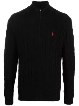 Polo Ralph Lauren джемпер фактурной вязки с воротником на молнии, черный