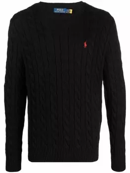 Polo Ralph Lauren джемпер фактурной вязки с вышитым логотипом, черный