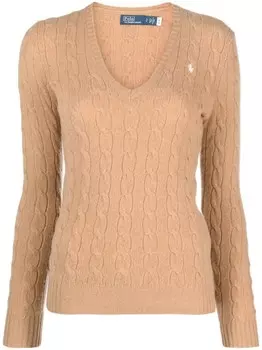 Polo Ralph Lauren джемпер фактурной вязки с логотипом Polo Pony, коричневый