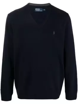 Polo Ralph Lauren джемпер с V-образным вырезом и вышитым логотипом, синий