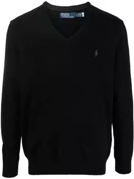 Polo Ralph Lauren джемпер с V-образным вырезом и вышитым логотипом, черный