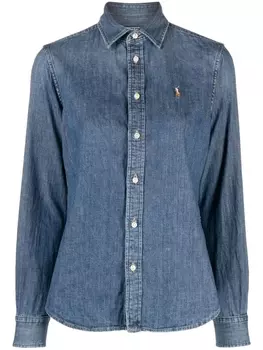 Polo Ralph Lauren embroidered-logo denim shirt, синий