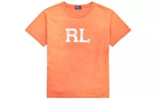 Polo Ralph Lauren Футболка с короткими рукавами и круглым вырезом, женская, оранжевого цвета, с логотипом RL, трикотажная ткань полотняного переплетения