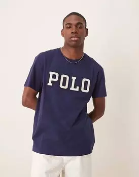 Polo Ralph Lauren - футболка темно-синего цвета с классическим свободным кроем и аппликацией логотипа