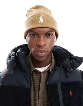Polo Ralph Lauren – Хлопковая трикотажная шапка светло-коричневого цвета с логотипом бренда