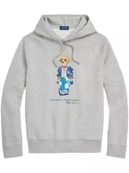 Polo Ralph Lauren худи с кулиской и декором Polo Bear, серый