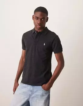 Polo Ralph Lauren icon logo облегающий пикейный поло черного меланжевого цвета