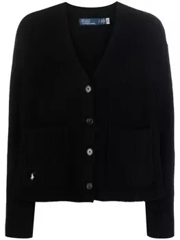 Polo Ralph Lauren кардиган в рубчик с вышивкой, черный