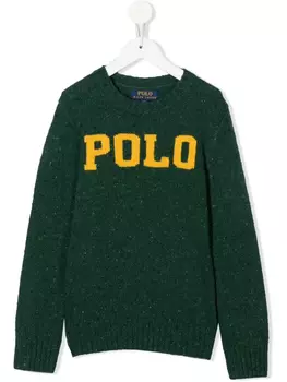 POLO RALPH LAUREN KIDS джемпер вязки интарсия с логотипом, зеленый