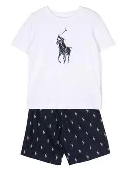 POLO RALPH LAUREN KIDS комплект из футболки и шортов с принтом Polo Pony, белый