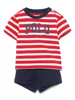 POLO RALPH LAUREN KIDS комплект из футболки и полосатых шортов, красный