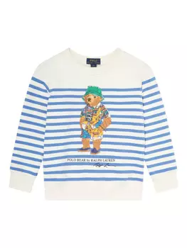POLO RALPH LAUREN KIDS Полосатая толстовка Polo Bear, белый