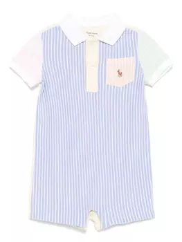 POLO RALPH LAUREN KIDS полосатый комбинезон из сетки Оксфорд, синий