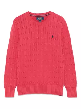 POLO RALPH LAUREN KIDS свитер с косичной вязкой, красный