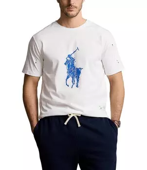 Polo Ralph Lauren классического кроя из трикотажного джерси Big Pony с мотивом в виде брызг краски, футболка с круглым вырезом и короткими рукавами, белый