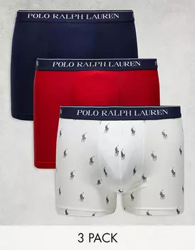 Polo Ralph Lauren – комплект из 3 пар боксеров красного, белого и темно-синего цветов с логотипом на талии