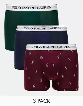 Polo Ralph Lauren – комплект из 3 пар боксеров зеленого, бордового и темно-синего цветов с логотипом на талии